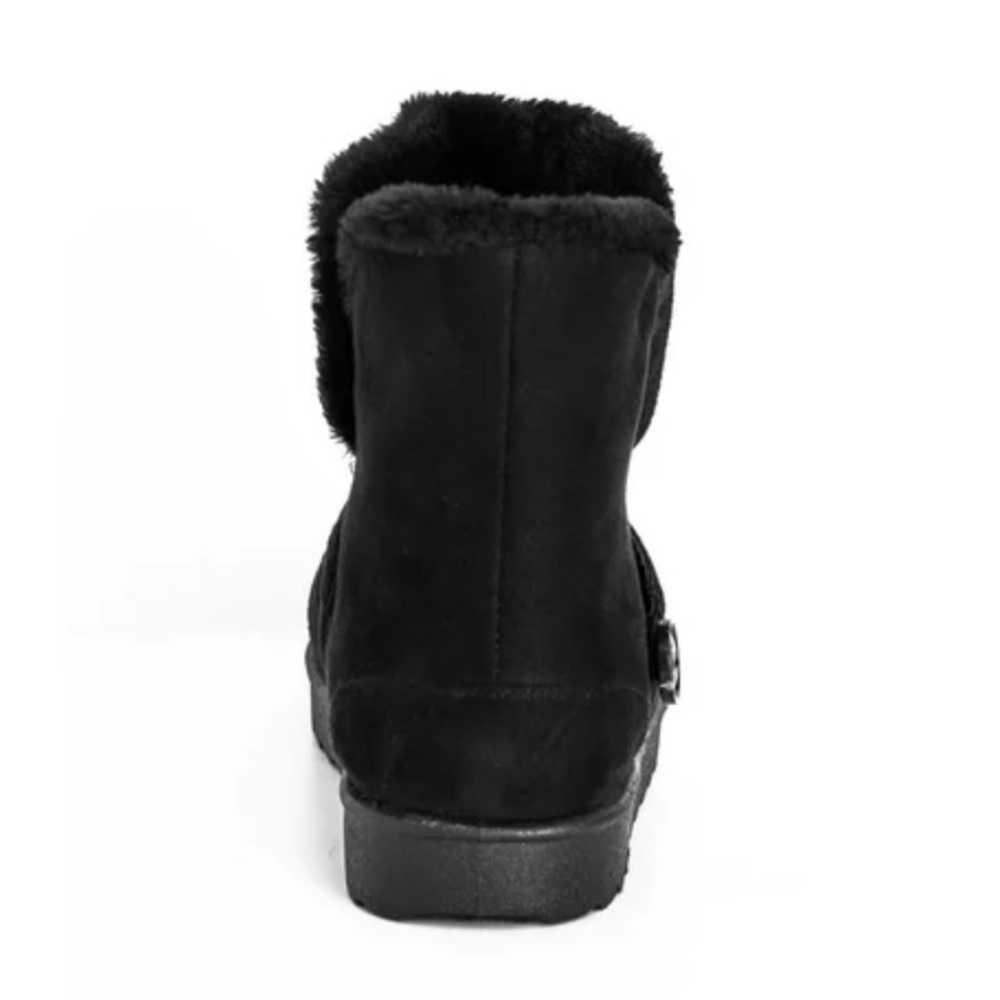 Cloudwalkers WIDE FIT 7W Black Faux Fur Slip On Buckle Bootie HY08 - Picture 5 of 8